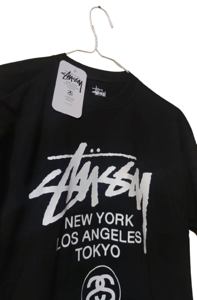 Купить Черная футболка Stussy World Wide Logo унисекс мужская женская ...