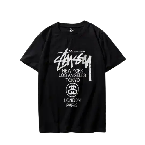 Купить Черная футболка Stussy World Wide Logo унисекс мужская женская ...