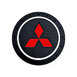Килимок антиковзний в машину для підсклянника з логотипом Mitsubishi, фото 2