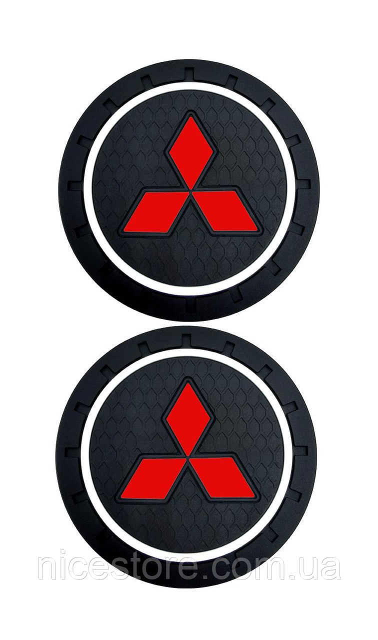 Килимок антиковзний в машину для підсклянника з логотипом Mitsubishi, фото 1