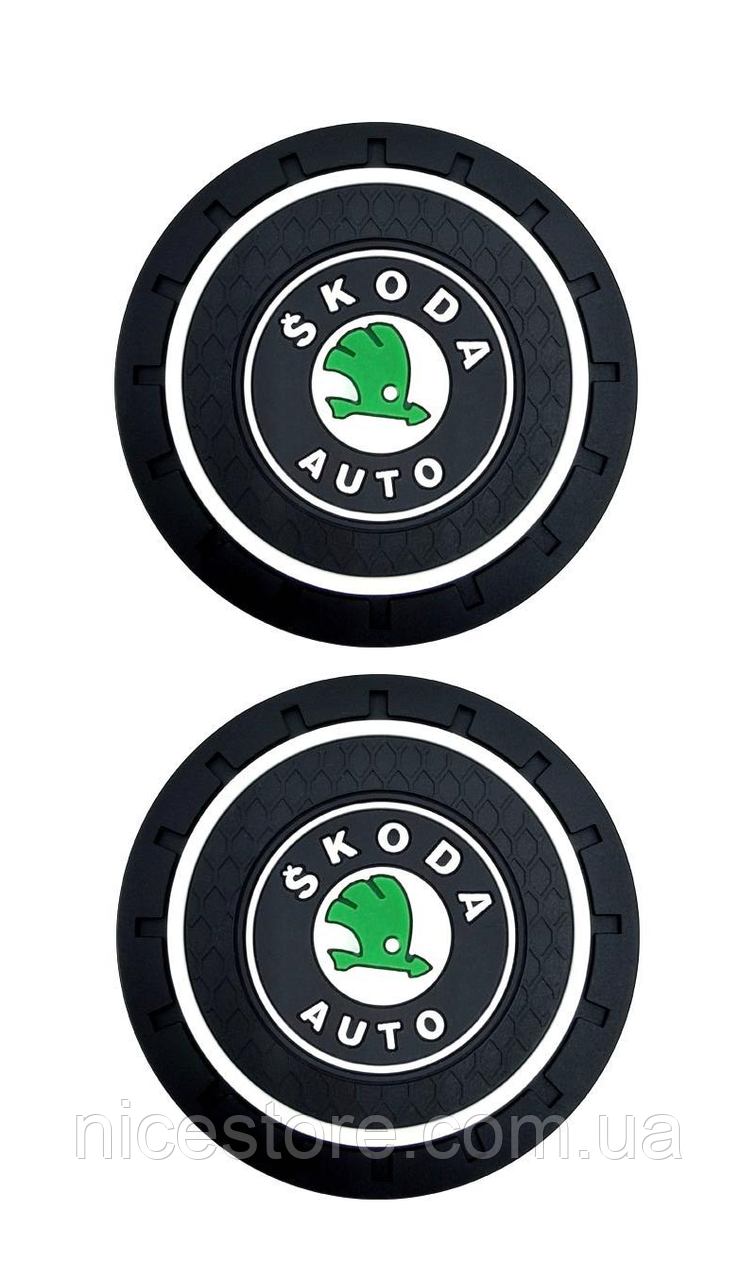 Килимок антиковзний в машину для підсклянника з логотипом Skoda, фото 1
