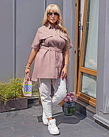 Льняная женская рубашка туника с поясом в комплекте Ткань: натуральный лен-стрейч Размеры 50-52; 54-56