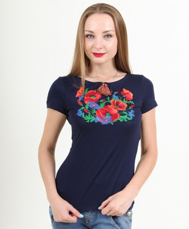 Футболка з вишивкою Оксаночка темно-синя