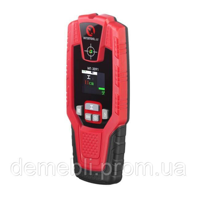 Детектор прихованої проводини металу (металодекектор) INTERTOOL MT-3091: 100 мм глибина шукач дротів, фото 1
