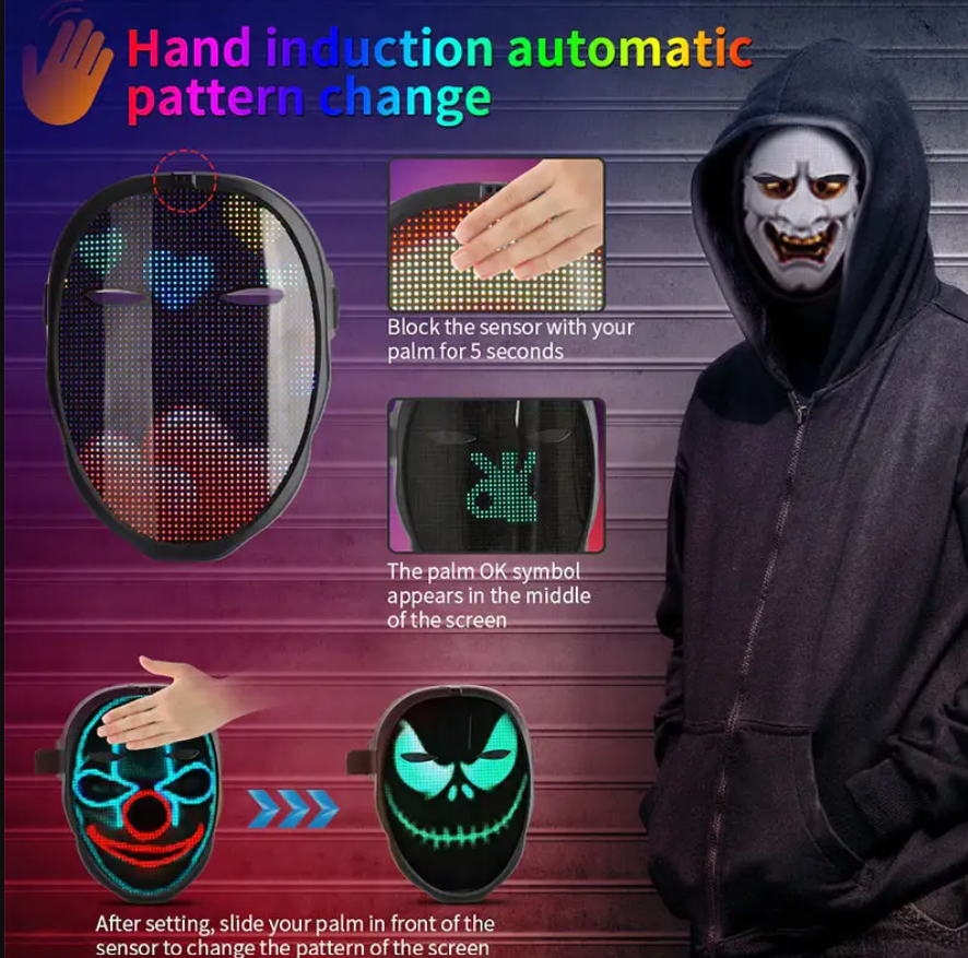 Маска інтерактивна LCD Bluetooth з проєкцією статичних і динамічних зображень ABC