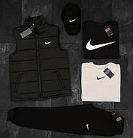 Мужской спортивный костюм Nike комплект 6в1 весенний Свитшот + Брюки + Жилетка + Кепка + Футболка + Носки