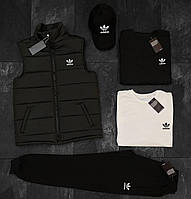 Мужской спортивный костюм Adidas набор 6в1 весенний Свитшот + Брюки + Жилетка + Кепка + Футболка + Носки