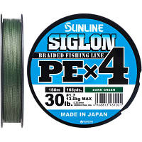 Оригінал! Шнур Sunline Siglon PE н4 150m 1.7/0.223mm 30lb/13.0kg Dark Green (1658.09.22) | T2TV.com.ua