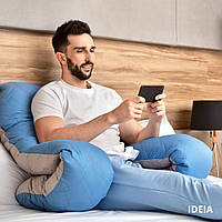 Подушка U-shape, П-образная для сна и отдыха стеганная c усиленным чехлом ТМ IDEIA 140х75х20 см джинс/серая