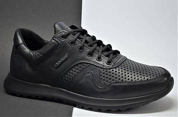 Чоловічі літні шкіряні кросівки перфорація чорні Clubshoes 2012