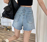 Модні джинсові шорти жіночі з високою талією блакитні, фото 3