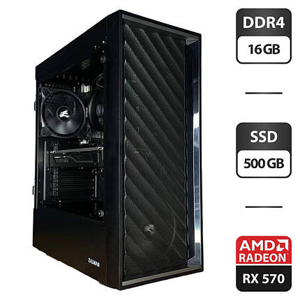Новий ігровий ПК Zalman ZM-T7/Ryzen 3 4100 4 ядер 3.8GHz/16GB DDR4/500B SSD/Radeon RX 570 4GB/550W, фото 1