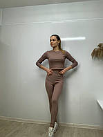 Лосини з укороченою кофтою рубчик капучино