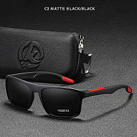 Мужские поляризационные солнцезащитные очки KDEAM черные матовые с фирменным твердым футляром