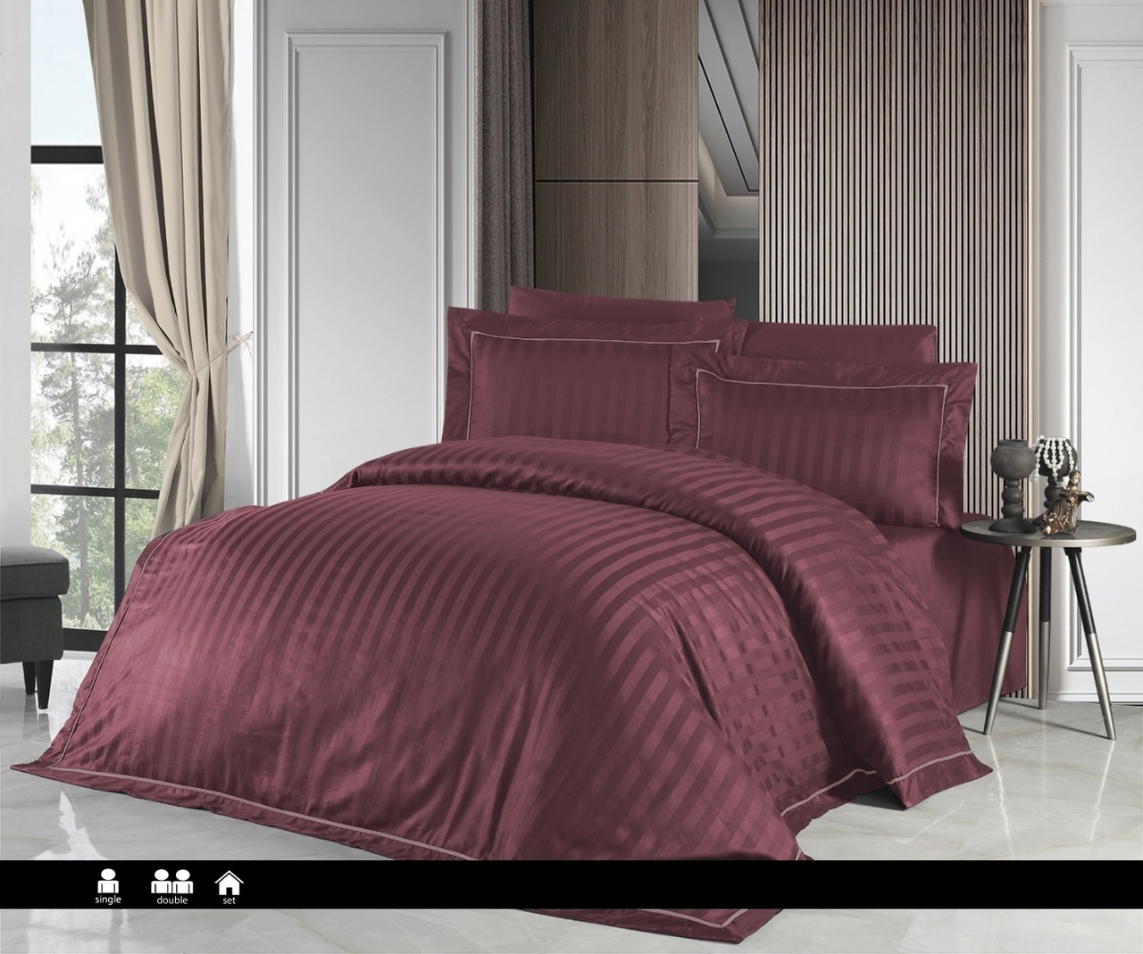 Постільна білизна First Choice Deluxe Satin Dark Series Євро - Novel Line Rose