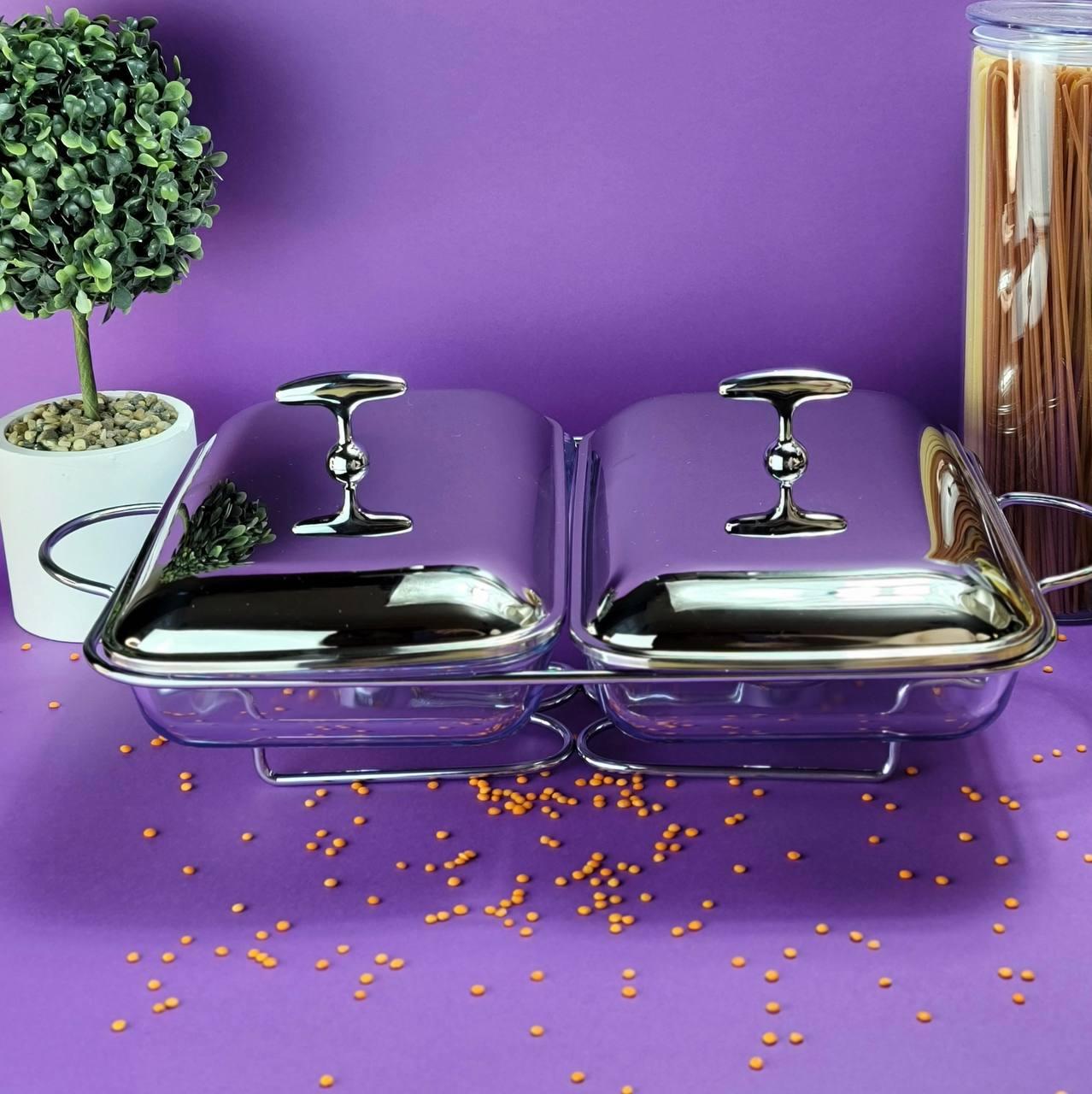 Марміт настільний зі скляною ємністю 3.6 л Edenberg EB-1444 Два страви Марміт із підігрівом на підставці, фото 1