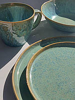 Тарелка большая обеденная керамическая серо-голубая Ларимар 27 см