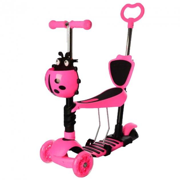 Самокат із сидінням та ручкою  5 в 1 Scooter рожевий