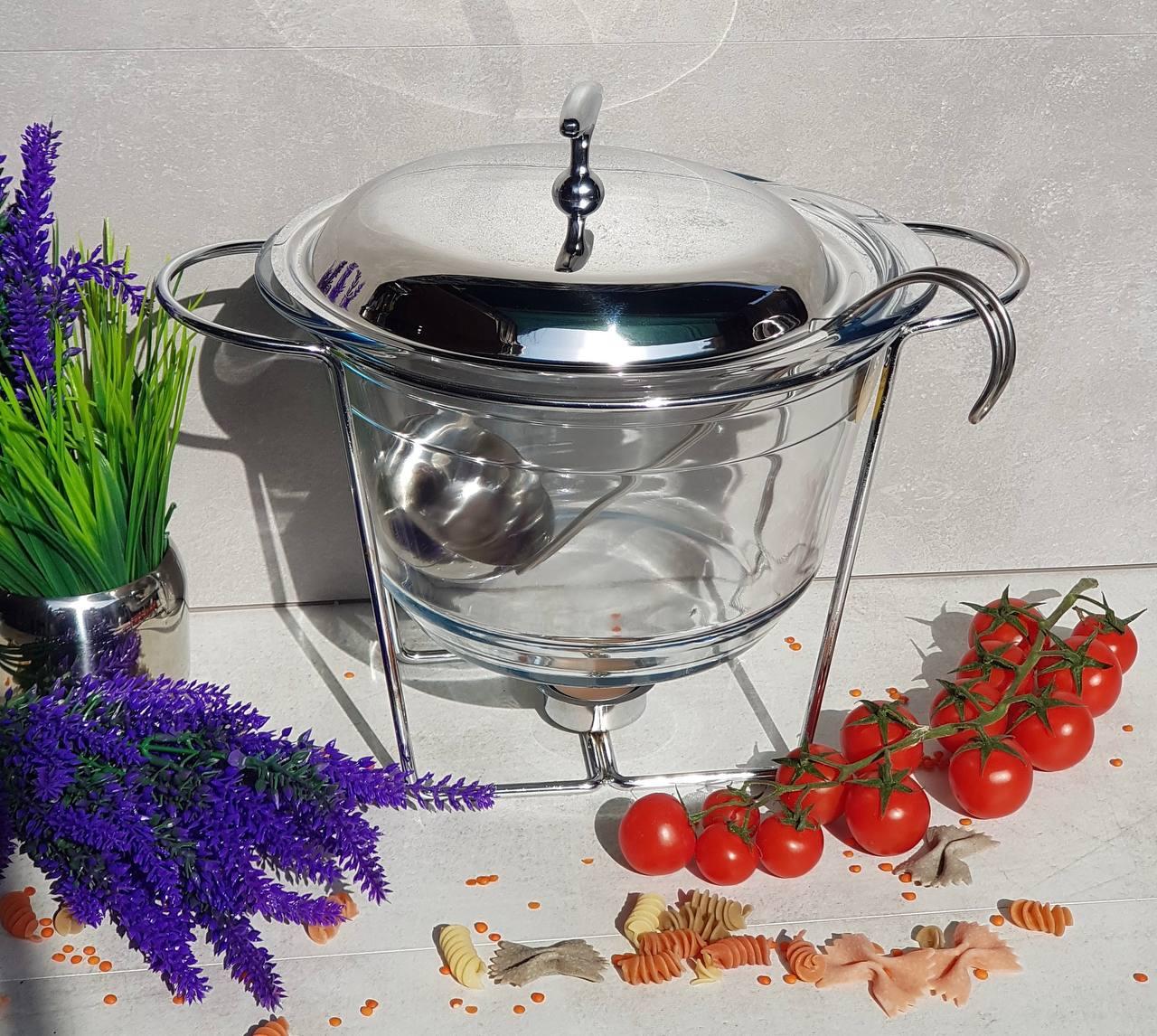 Марміт настільний зі скляною ємністю 4 л EB-1445 Марміт із підігрівом на підставці Марміт для перших страв, фото 1