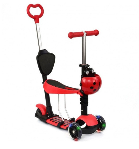 Самокат із сидінням та ручкою  5 в 1 Scooter червоний
