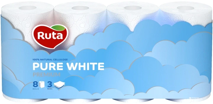Туалетний папір Ruta Pure White, тришаровий (8шт.)
