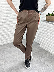 Жіночі прямі штани демісезонні з еко шкіри "Arden" колір мокко