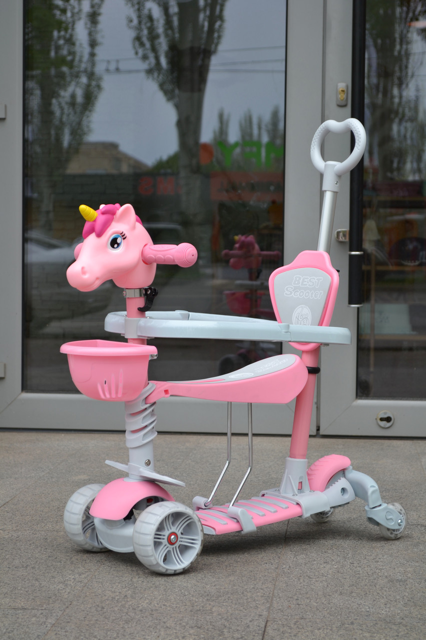Самокат 5в1 Best Scooter P з додат. колесами, рожевий, фото 1