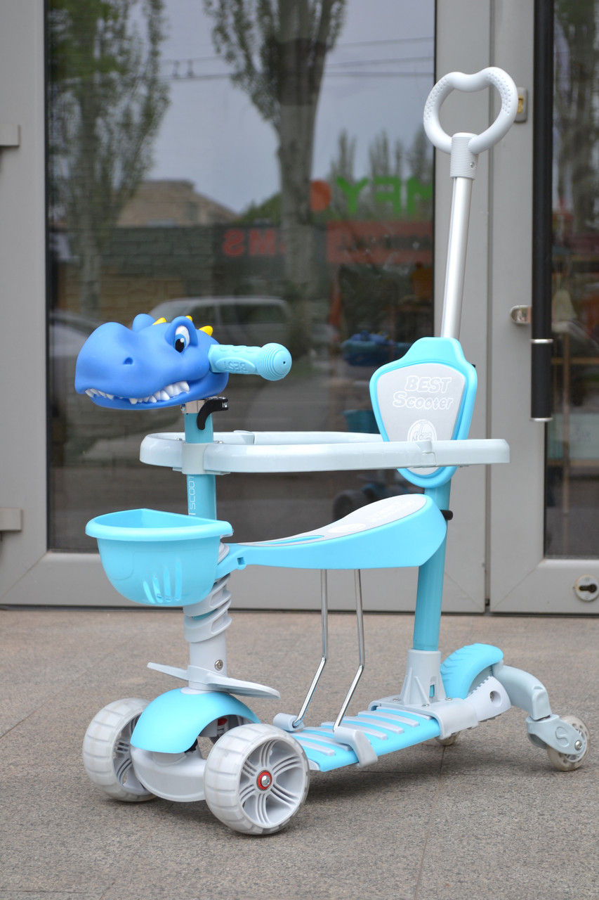 Самокат 5в1 Best Scooter P з додат. колесами, блакитний, фото 1