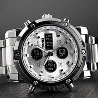 Классические цифровые часы Skmei 1389SI, Кварцевые наручные часы влагостойкие электронные с подсветкой