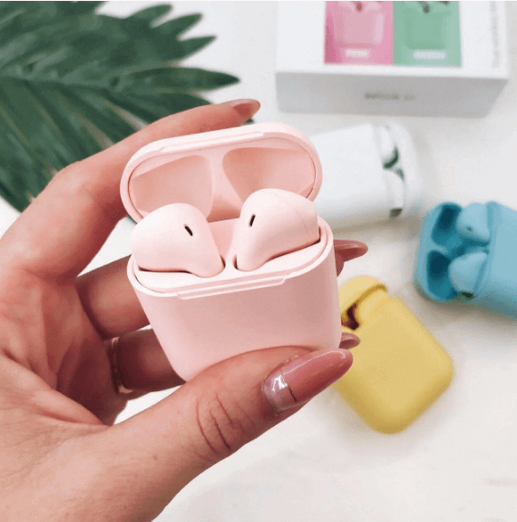 Бездротові навушники inPods i12 рожеві 5.0 Bluetooth сенсорні + Чохол у Подарунок