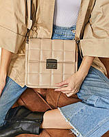 Женская стеганая сумка маленькая квадратная из эко кожи «Анет» черная WeLassie Бежевый