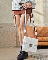 Женская стеганая сумка маленькая квадратная из эко кожи «Анет» черная WeLassie Белый