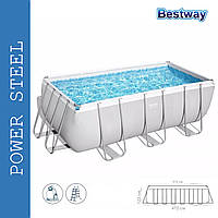 Каркасный прямоугольный бассейн Bestway 56457 (412х201х122 см, 8124 л, лестница, песочный фильтр) Серый