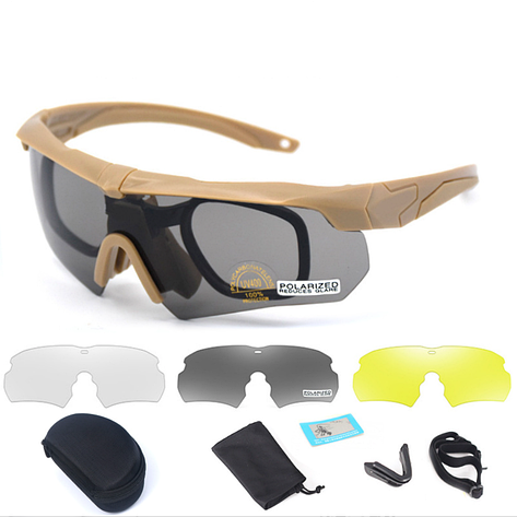 Тактичні захисні окуляри ESS Crossbow Polarized з 3 лінзами та діоптрією (Чорний), фото 1