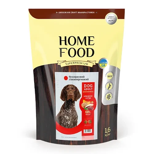 Беззерновий сухий корм для дорослих собак середніх і великих Home Food м'ясо качки з нутом 1.6 кг