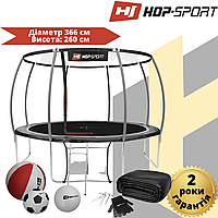 Батут Hop-Sport Premium 12ft (366 cm) черно-серый с внутренней сеткой