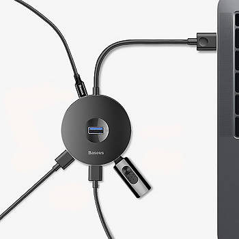 ЮСБ Хаб розгалужувач USB Hub Baseus USB на 1xUSB3.0 + 3xUSB2.0 (чорний) 12см