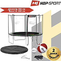 Батут Hop-Sport 12ft (366cm) черно-зеленый с внутренней сеткой