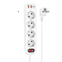 Подовжувач мережевий HOCO Aura 4-bit extension Cable socket fast charge NS1 |2USB/1Type-C, 4Sockets, 4000W,