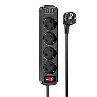 Подовжувач мережевий HOCO Aura 4-bit extension Cable socket fast charge NS1 |2USB/1Type-C, 4Sockets, 4000W,