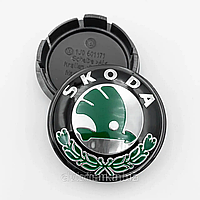 Колпачок - заглушка колесного диска Skoda 52/56мм (к-т 4шт) зеленая. Колпачки ступиц колес