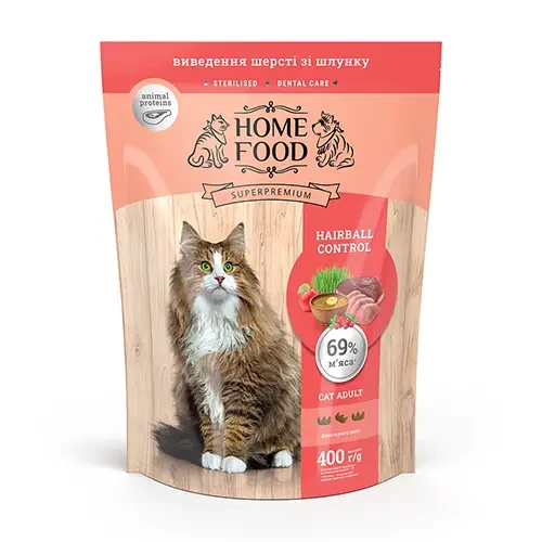 Сухий корм для дорослих котів Home Food виведення вовни зі шлунка з індичкою 400 г