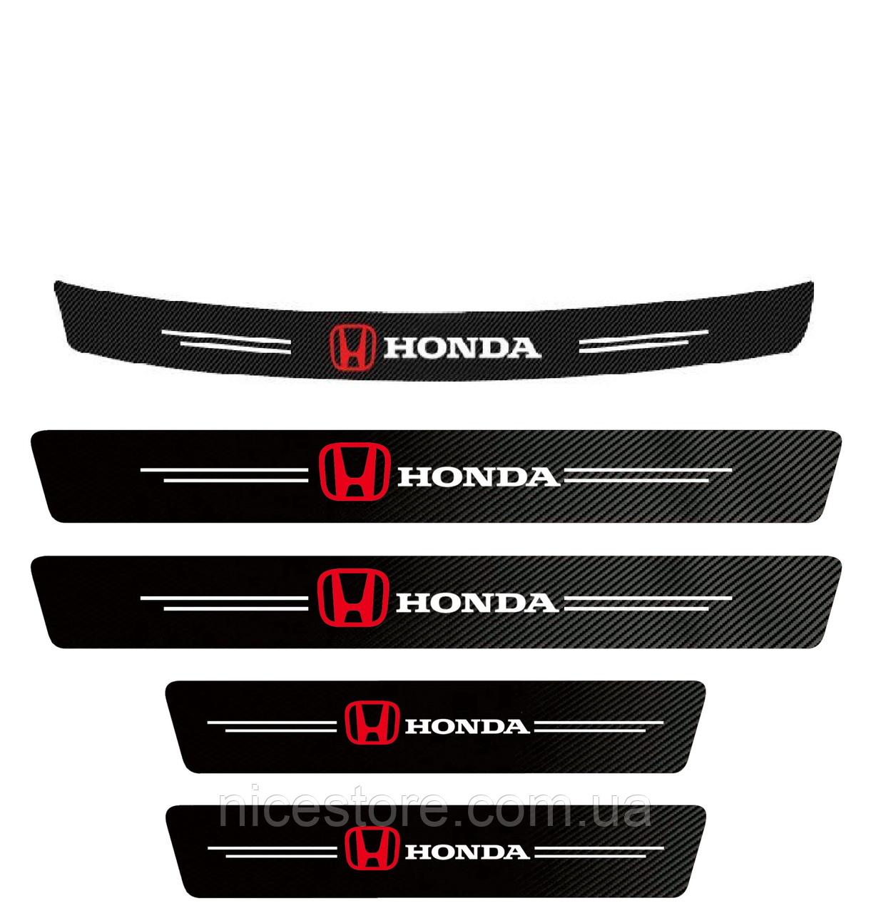 Наклейки на пороги та задній бампер заокруглена карбонові з логотипом Honda всі моделі та інші марки автомобілів