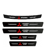 Наклейки на пороги та задній бампер заокруглена карбонові з логотипом Mitsubishi всі моделі та інші марки автомобілів