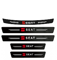 Наклейки на пороги та задній бампер заокруглена карбонові з логотипом Seat  всі моделі та інші марки автомобілів