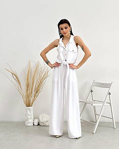 Жіночий костюм із жатого льону-бамбука – білий – розмір 36 – Poliit