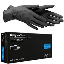 Рукавички одноразові нітрилові без пудри чорні Mercator Nitrylex, 100 шт, (4,2 гр), розмір М