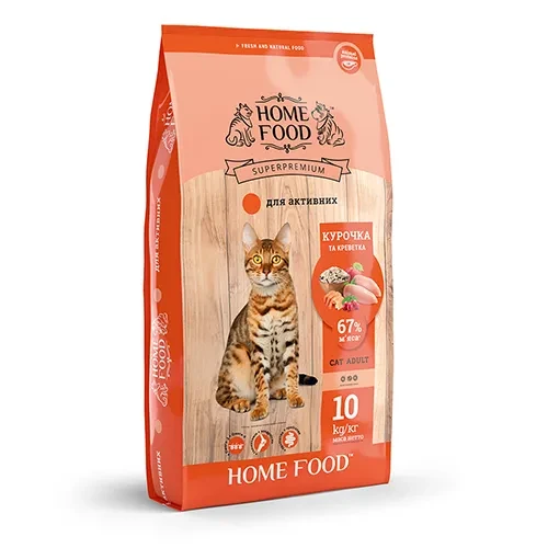 Сухий корм для дорослих активних котів Home Food з курочкою та креветка 10 кг