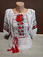 Жіноча біла блузка з вишивкою "Традиція" з рукавом 3/4 Україна УкраїнаТД 42-48 розміри