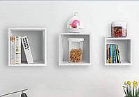 Полиці навісні на стіну IdealMebel Стиль 29,комплект книжкових полиць з 3 шт., декоративні полиці квадратні